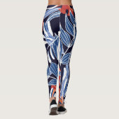 Farbenfrohe tropische Blätter Blauer Hintergrund Leggings (Rückseite)