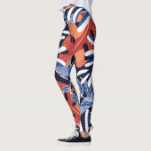 Farbenfrohe tropische Blätter Blauer Hintergrund Leggings (Links)