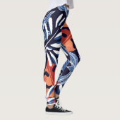 Farbenfrohe tropische Blätter Blauer Hintergrund Leggings (Rechts)