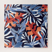 Farbenfrohe tropische Blätter Blauer Hintergrund Puzzle (Horizontal)