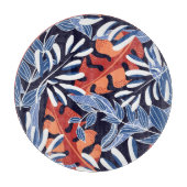 Farbenfrohe tropische Blätter Blauer Hintergrund Schneidebrett (Vorderseite)