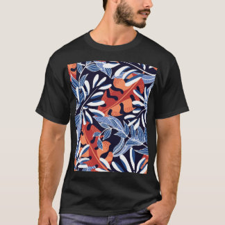 Farbenfrohe tropische Blätter Blauer Hintergrund T-Shirt