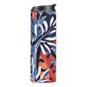 Farbenfrohe tropische Blätter Blauer Hintergrund Thermosbecher (Nach links gedreht)