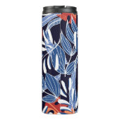 Farbenfrohe tropische Blätter Blauer Hintergrund Thermosbecher (Rückseite)