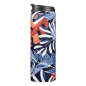 Farbenfrohe tropische Blätter Blauer Hintergrund Thermosbecher (Nach rechts gedreht)