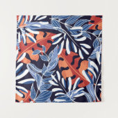 Farbenfrohe tropische Blätter Blauer Hintergrund Wandteppich (Vorderseite (Horizontal))