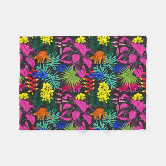 Farbenfrohe tropische Blätter Blume Gemustert Fleecedecke (Vorderseite (Horizontal))