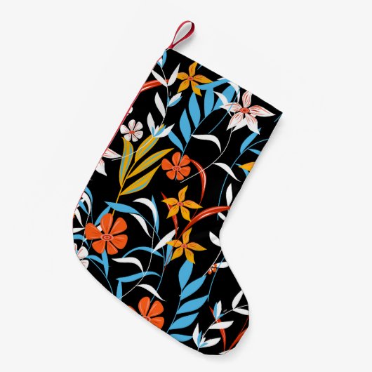 Farbenfrohe tropische Blätter: dunkles Hintergrund Kleiner Weihnachtsstrumpf (Vorderansicht (hängend))