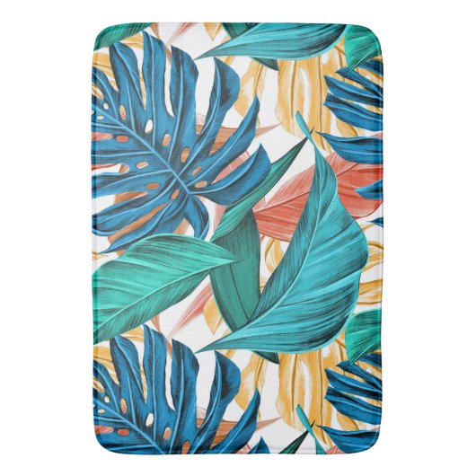 Farbenfrohe tropische Blätter, exotisches Design, Badematte (Vorderseite Vertikal)