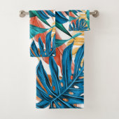 Farbenfrohe tropische Blätter, exotisches Design, Badhandtuch Set (Insitu)