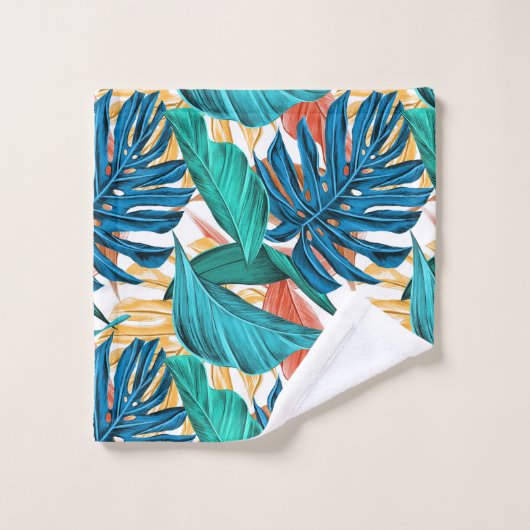 Farbenfrohe tropische Blätter, exotisches Design, Badhandtuch Set (Waschlappen)