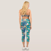 Farbenfrohe tropische Blätter, exotisches Design, Capri Leggings (Rückseite)