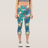 Farbenfrohe tropische Blätter, exotisches Design, Capri Leggings (Vorderseite)