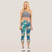 Farbenfrohe tropische Blätter, exotisches Design, Capri Leggings (Vorderseite)