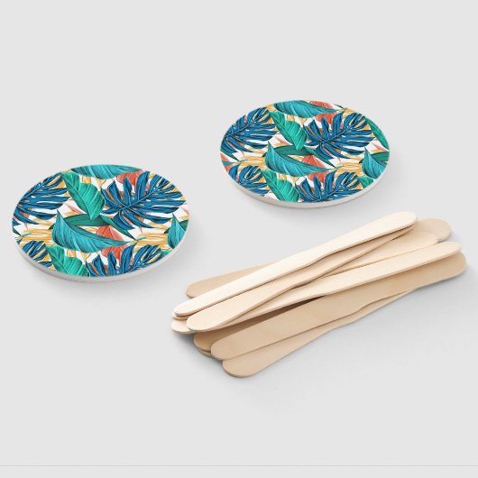 Farbenfrohe tropische Blätter, exotisches Design, Fächer (Non-assembled)