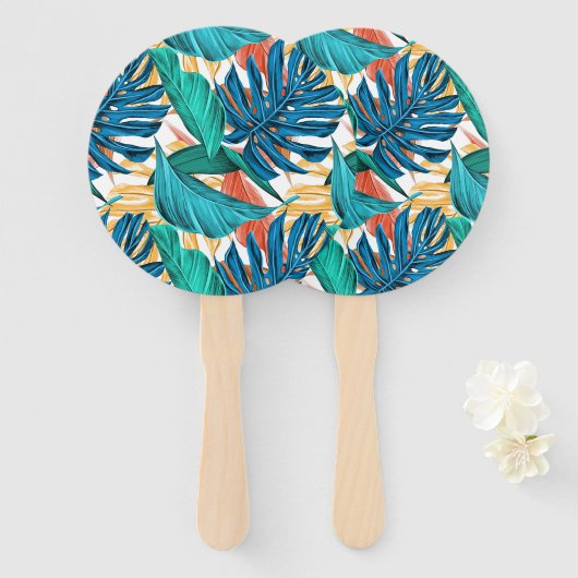 Farbenfrohe tropische Blätter, exotisches Design, Fächer (Vorne und Hinten)