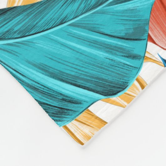 Farbenfrohe tropische Blätter, exotisches Design, Fleecedecke (Ecke)