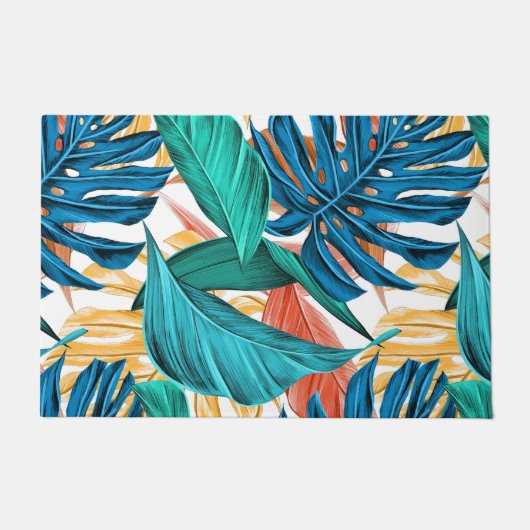 Farbenfrohe tropische Blätter, exotisches Design, Fußmatte (Vorderseite)