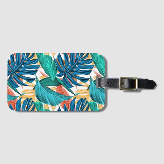 Farbenfrohe tropische Blätter, exotisches Design, Gepäckanhänger (Vorderseite (Horizontal))