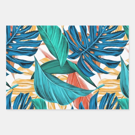 Farbenfrohe tropische Blätter, exotisches Design, Geschenkpapier Set (Vorderseite 3)