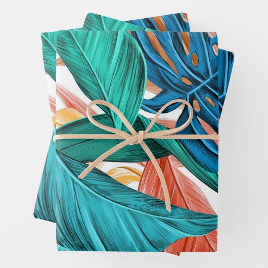 Farbenfrohe tropische Blätter, exotisches Design, Geschenkpapier Set (Beispiel)