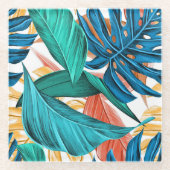 Farbenfrohe tropische Blätter, exotisches Design, Glasuntersetzer (Vorderseite)