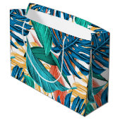 Farbenfrohe tropische Blätter, exotisches Design, Große Geschenktüte (Rückseite Schrägansicht)