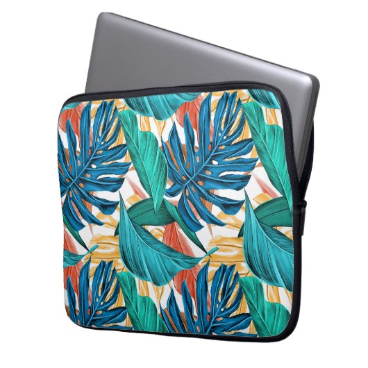 Farbenfrohe tropische Blätter, exotisches Design, Laptopschutzhülle (Vorderseite Links)