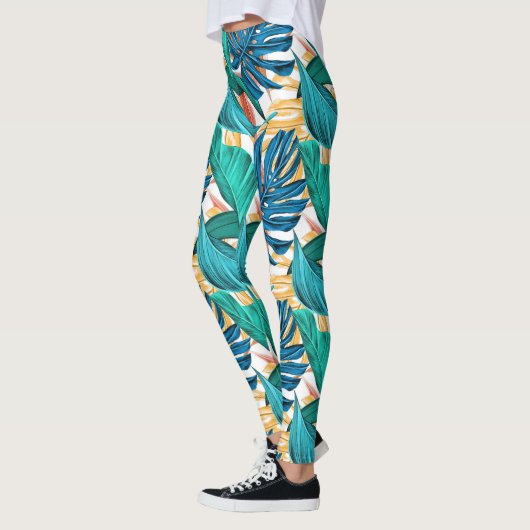 Farbenfrohe tropische Blätter, exotisches Design, Leggings (Links)