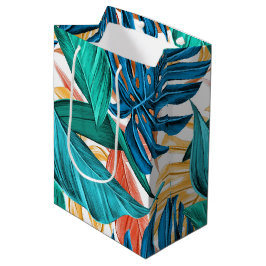 Farbenfrohe tropische Blätter, exotisches Design, Mittlere Geschenktüte