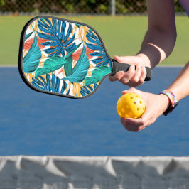 Farbenfrohe tropische Blätter, exotisches Design, Pickleball Schläger