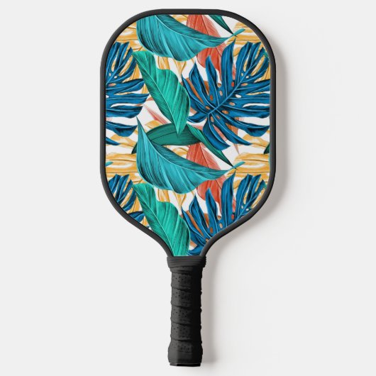 Farbenfrohe tropische Blätter, exotisches Design, Pickleball Schläger (Rückseite)