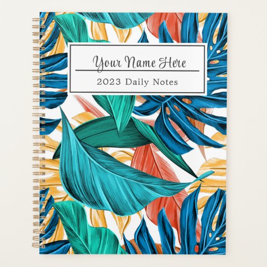 Farbenfrohe tropische Blätter, exotisches Design, Planer (Vorderseite)