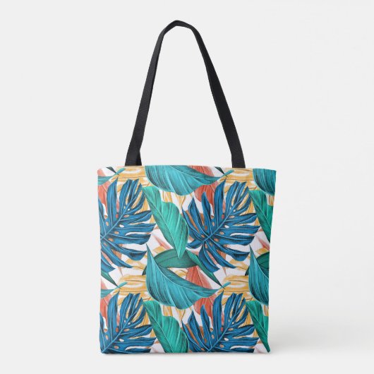 Farbenfrohe tropische Blätter, exotisches Design, Tasche (Rückseite)