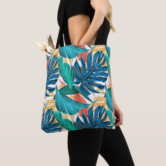 Farbenfrohe tropische Blätter, exotisches Design, Tasche (Von Nahem)