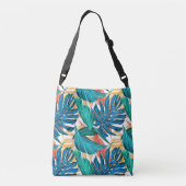 Farbenfrohe tropische Blätter, exotisches Design, Tragetaschen Mit Langen Trägern (Rückseite)