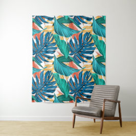 Farbenfrohe tropische Blätter, exotisches Design, Wandteppich