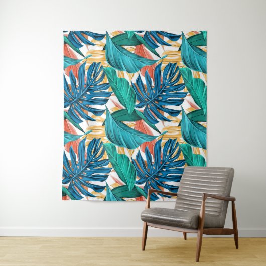 Farbenfrohe tropische Blätter, exotisches Design, Wandteppich (Beispiel)