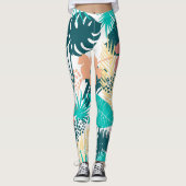 Farbenfrohe tropische Blätter Leggings (Vorderseite)