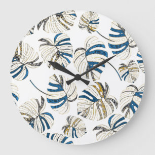Farbenfrohe tropische Blätter, modernes Muster. Große Wanduhr