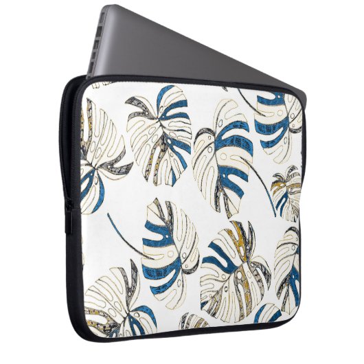 Farbenfrohe tropische Blätter, modernes Muster. Laptopschutzhülle (Vorne Rechts)