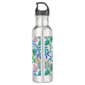 Farbenfrohe tropische Blätter Muster monogramm Edelstahlflasche (Rückseite)