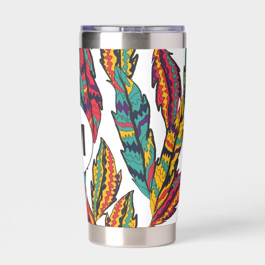 Farbenfrohe tropische Blätter Muster Monogramm Thermobecher (Rückseite)