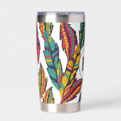 Farbenfrohe tropische Blätter Muster Monogramm Thermobecher (Vorderseite)