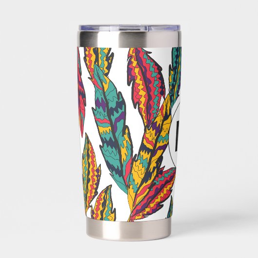 Farbenfrohe tropische Blätter Muster Monogramm Thermobecher (Vorderseite)