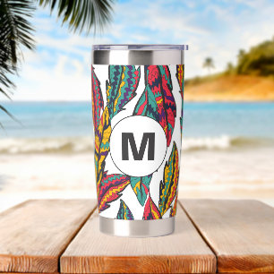 Farbenfrohe tropische Blätter Muster Monogramm Thermobecher