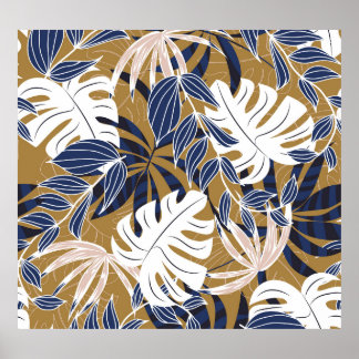 Farbenfrohe tropische Blätter Orange Hintergrund Poster