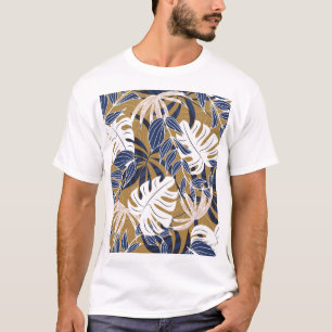 Farbenfrohe tropische Blätter Orange Hintergrund T-Shirt