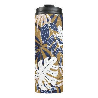 Farbenfrohe tropische Blätter Orange Hintergrund Thermosbecher