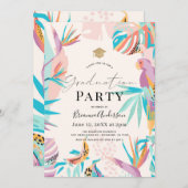 Farbenfrohe tropische Blätter Papagei-Abschluss Einladung (Vorne/Hinten)